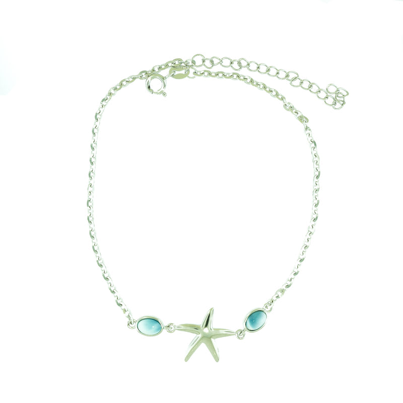 Sterling silver Anklets with Larimar Sea Star