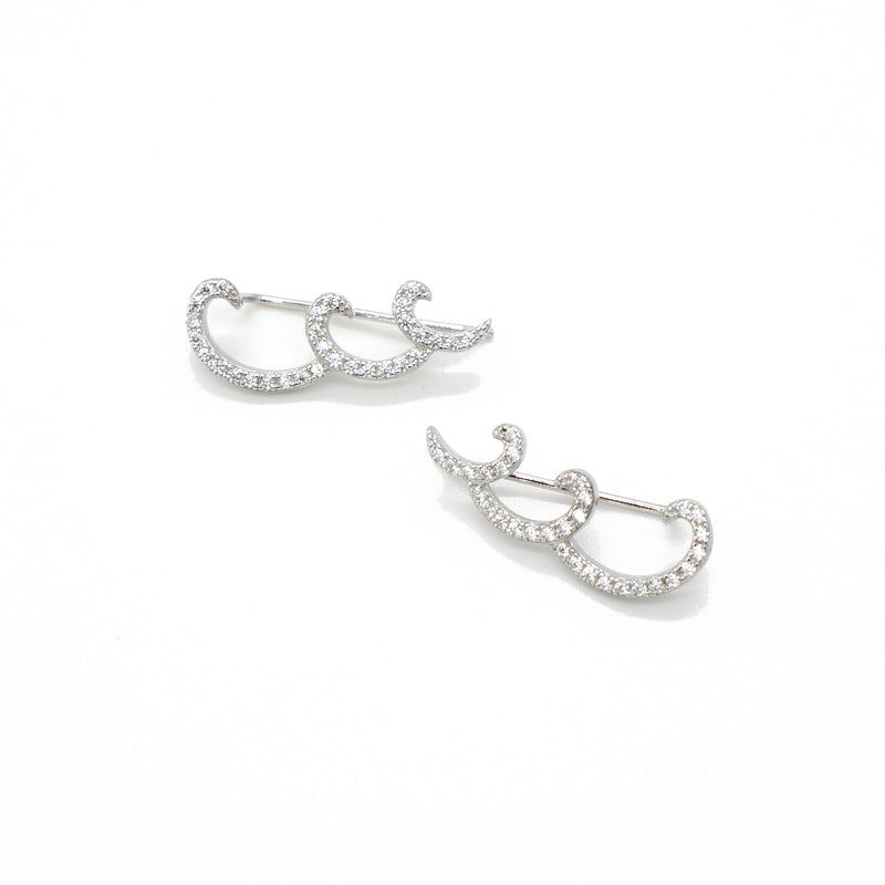 Hawaiian Wave Silver Earring with CZ Stones