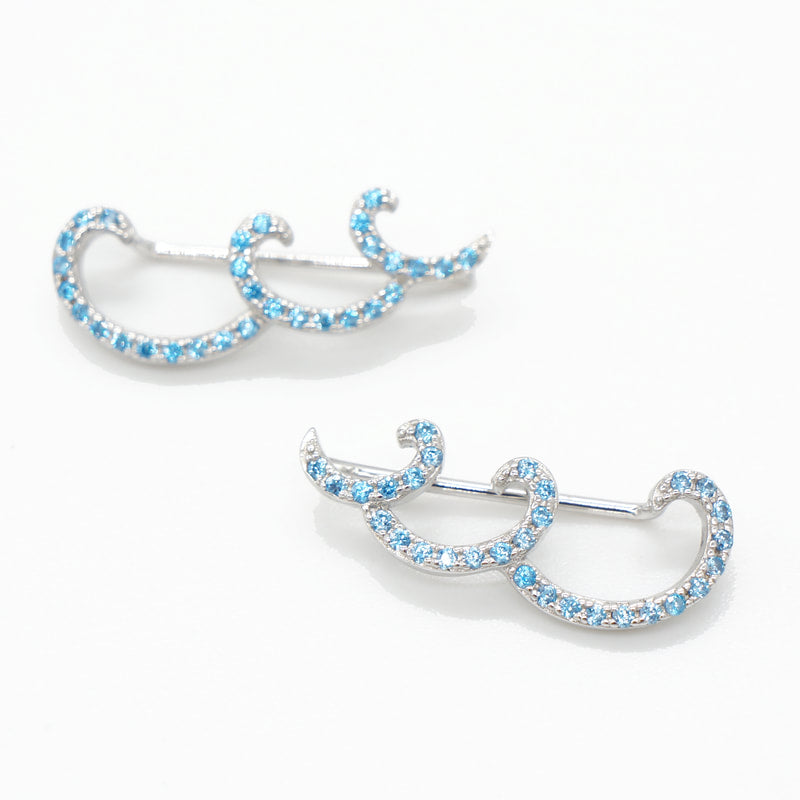 Hawaiian Wave Silver Earring with CZ Stones