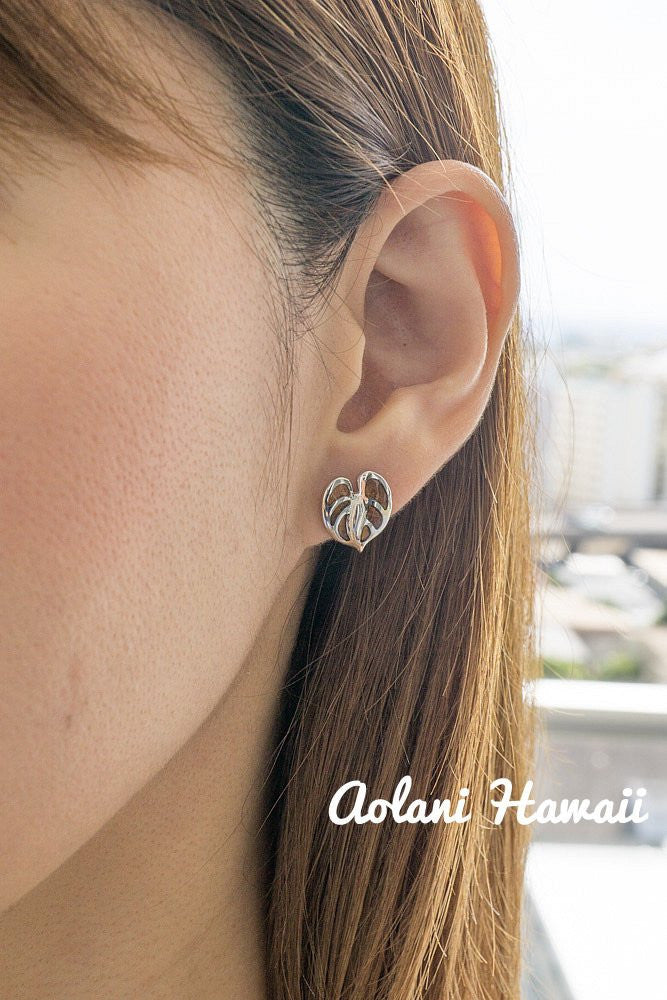 
            
                Load image into Gallery viewer, Sterling Silver Anthurium Earring Pierce with Hawaiian Koa Wood Inlay - Aolani Hawaii - 2
            
        
