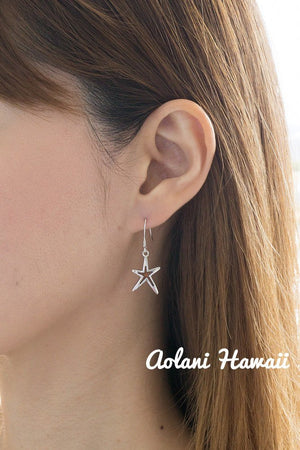 Sterling Silver Earring Pierce with Hoku Starfish and Hawaiian Koa Wood Inlay - Aolani Hawaii - 2