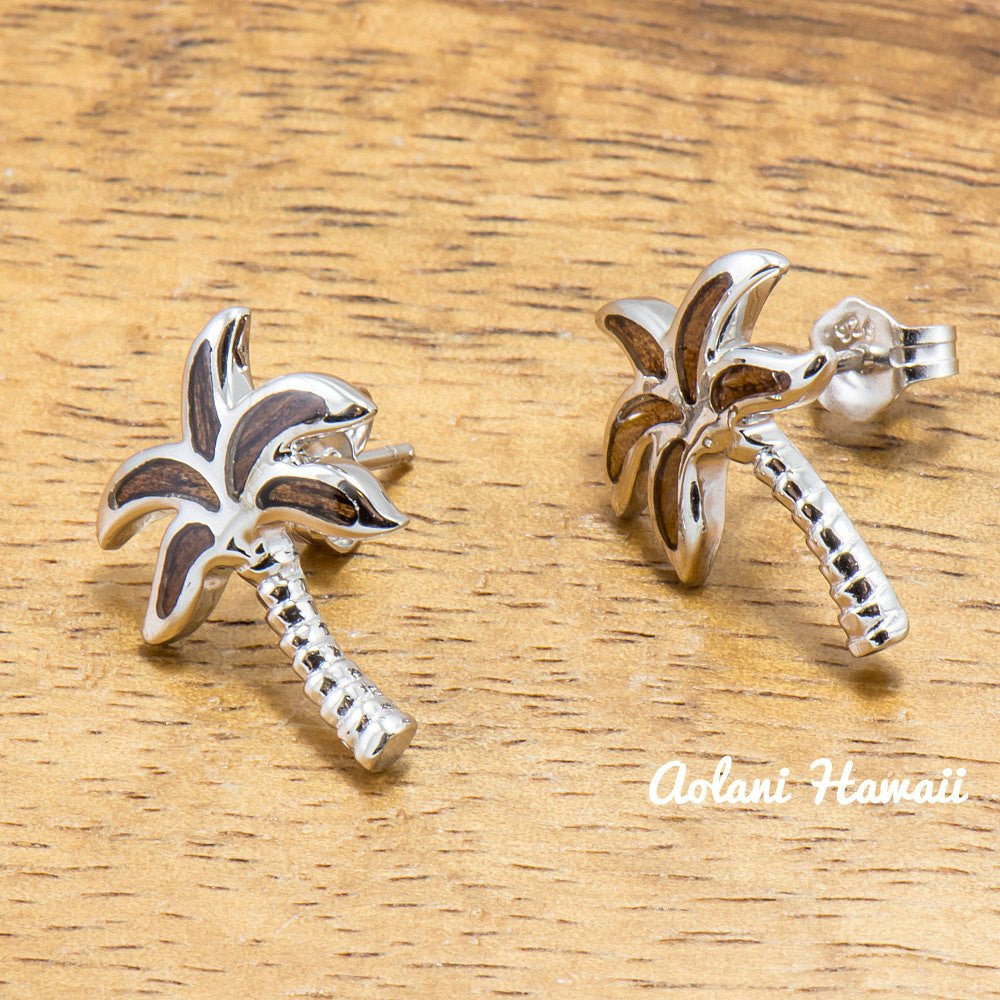
            
                Load image into Gallery viewer, Sterling Silver Palm Tree Earring Pierce with Hawaiian Koa Wood Inlay - Aolani Hawaii - 1
            
        