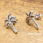 Sterling Silver Palm Tree Earring Pierce with Hawaiian Koa Wood Inlay - Aolani Hawaii - 1