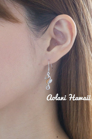 Sterling Silver Seahorse Earring Pierce with Hawaiian Koa Wood Inlay - Aolani Hawaii - 2