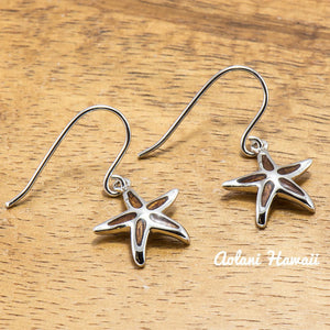 Sterling Silver Starfish Earring Pierce with Hawaiian Koa Wood Inlay - Aolani Hawaii - 1