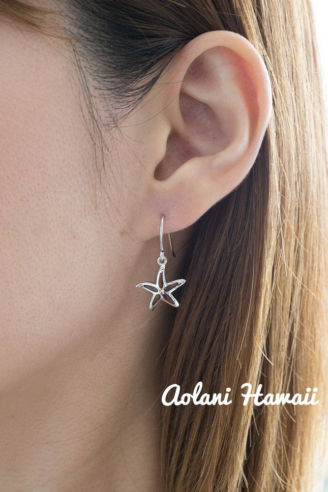 Sterling Silver Starfish Earring Pierce with Hawaiian Koa Wood Inlay - Aolani Hawaii - 2