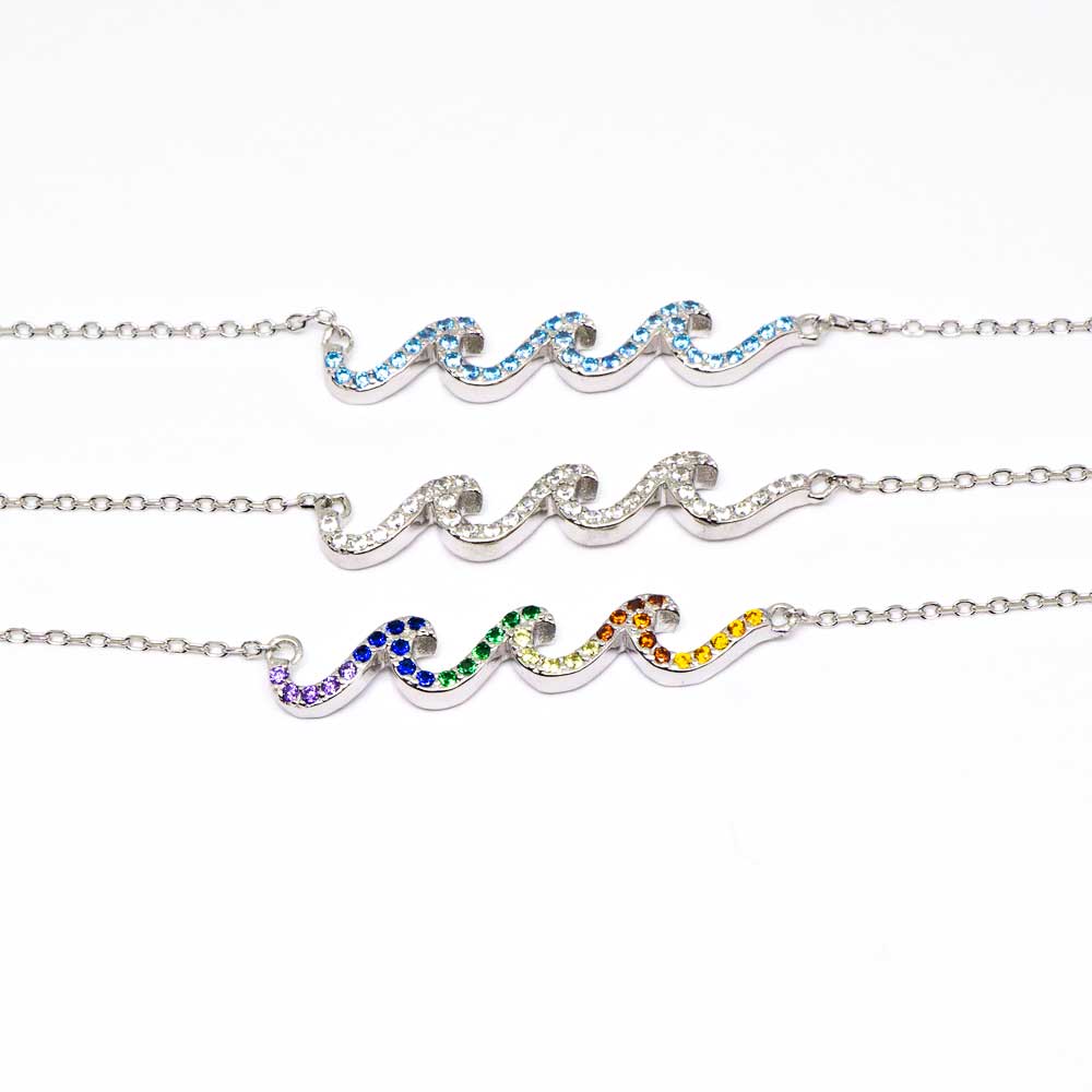 Sterling Wave Pendant Necklace with CC Stones