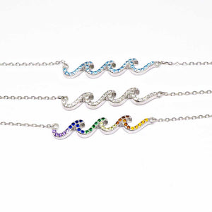 Sterling Wave Pendant Necklace with CC Stones