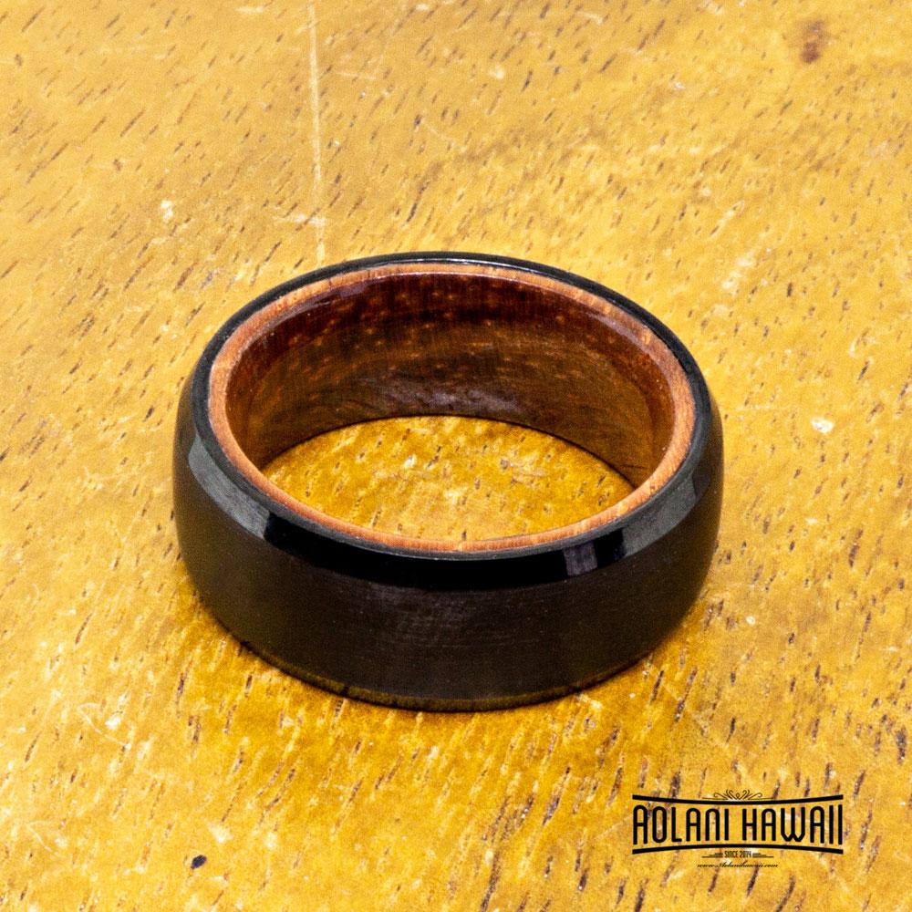 Brushed Black Tungsten Ring With Rosewood (8mm Width, Dome style)