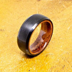 Brushed Black Tungsten Ring With Rosewood (8mm Width, Dome style)