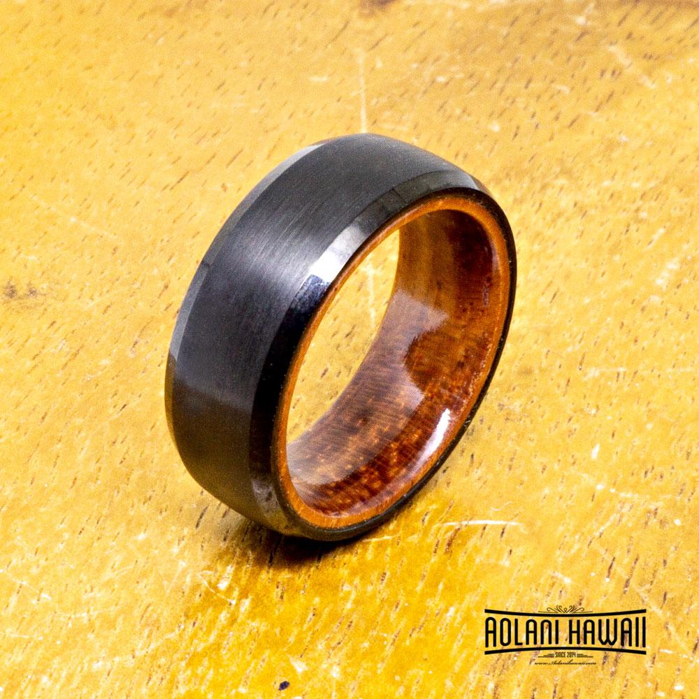 Brushed Black Tungsten Ring With Rosewood (8mm Width, Dome style)