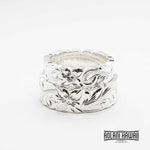 Sterling Silver Ring with Hand engraved Hawaiian Designs (6mm - 8mm width, Flat Cutout style)