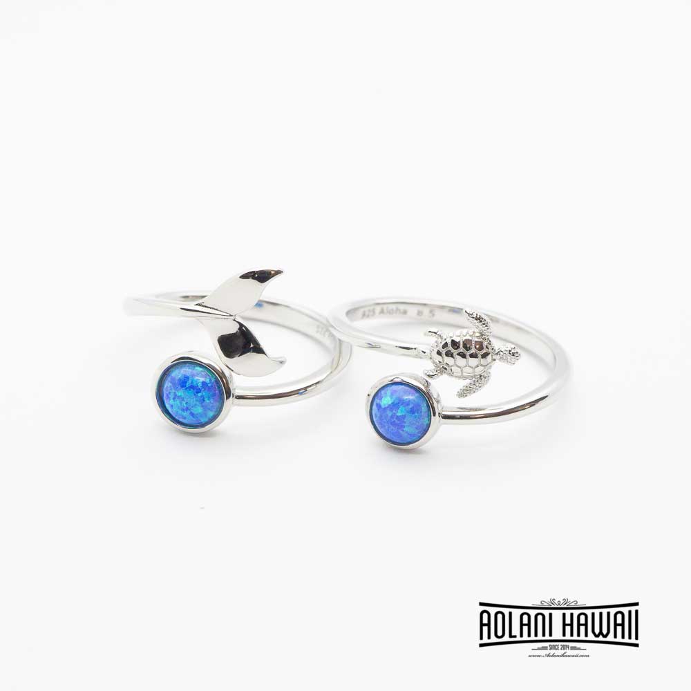 Adjustable Sterling Silver Rings with Opal and Larimar Stones