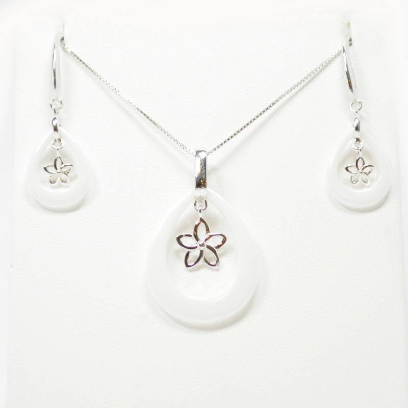 NEW - Sterling Silver White Ceramic Flower Earring